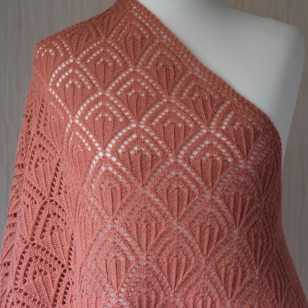 Women's Hand Knit Triangular Shawl - Pink Shawl - Lace Shawl  - Alpaca Wool Shawl - Warm Winter Shawl- Peach Pink Shawl - Slow Fashion