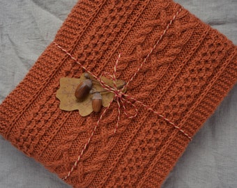 Women's Hand Knit Extra Long Scarf - Orange (Rust) Scarf - Aran Scarf - Cable Knit Scarf - Unisex Scarf - Wool Scarf - Warm Scarf
