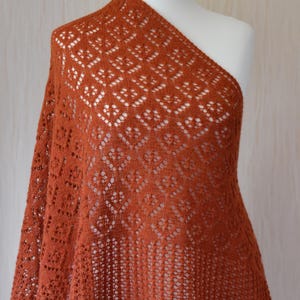 Hand Knit Orange (Rust) Triangular Lace Shawl: Alpaca, Peruvian Highland Wool and Polyamide Blend