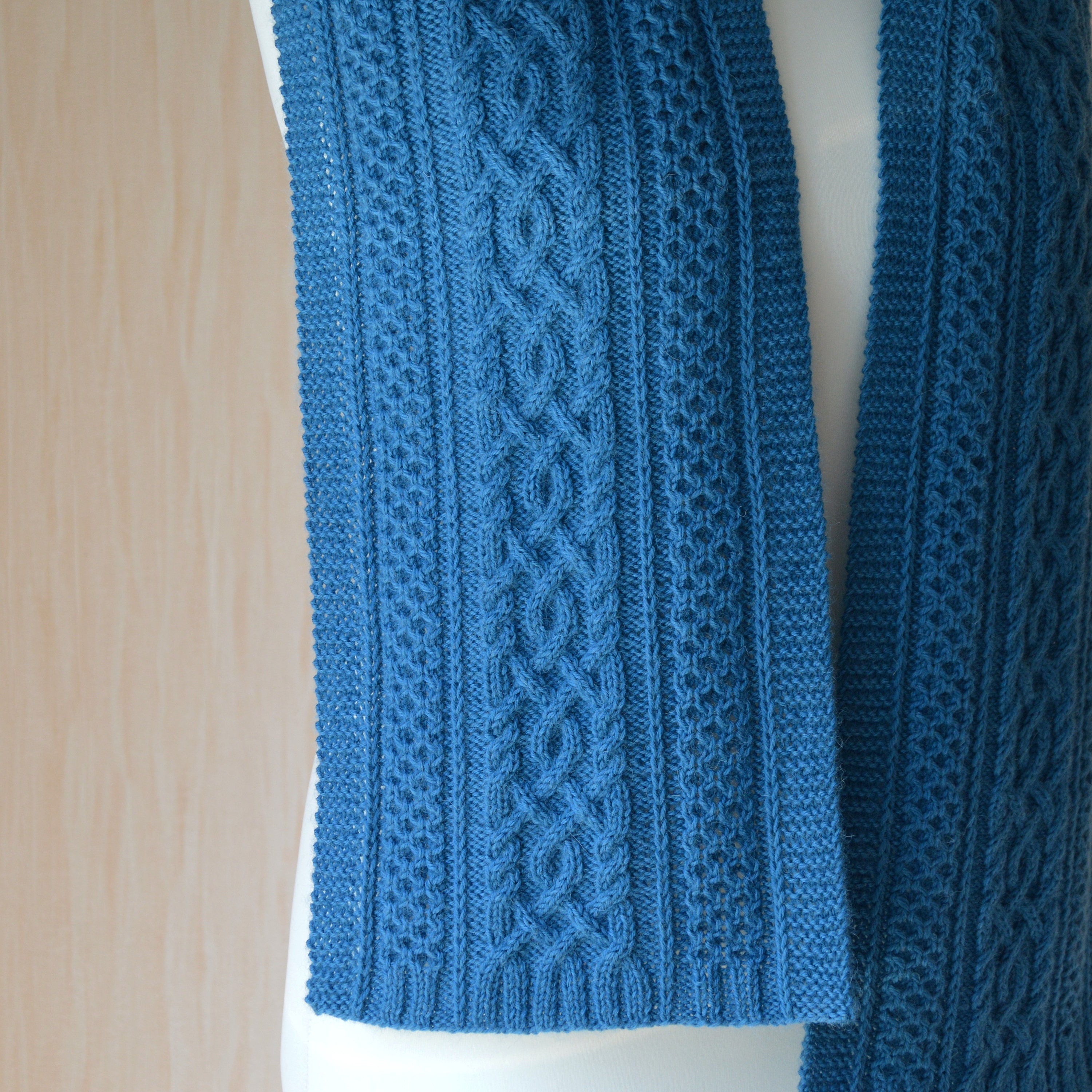 Women's Hand Knit Extra Long Scarf Blue Scarf Aran Scarf Cable Knit ...