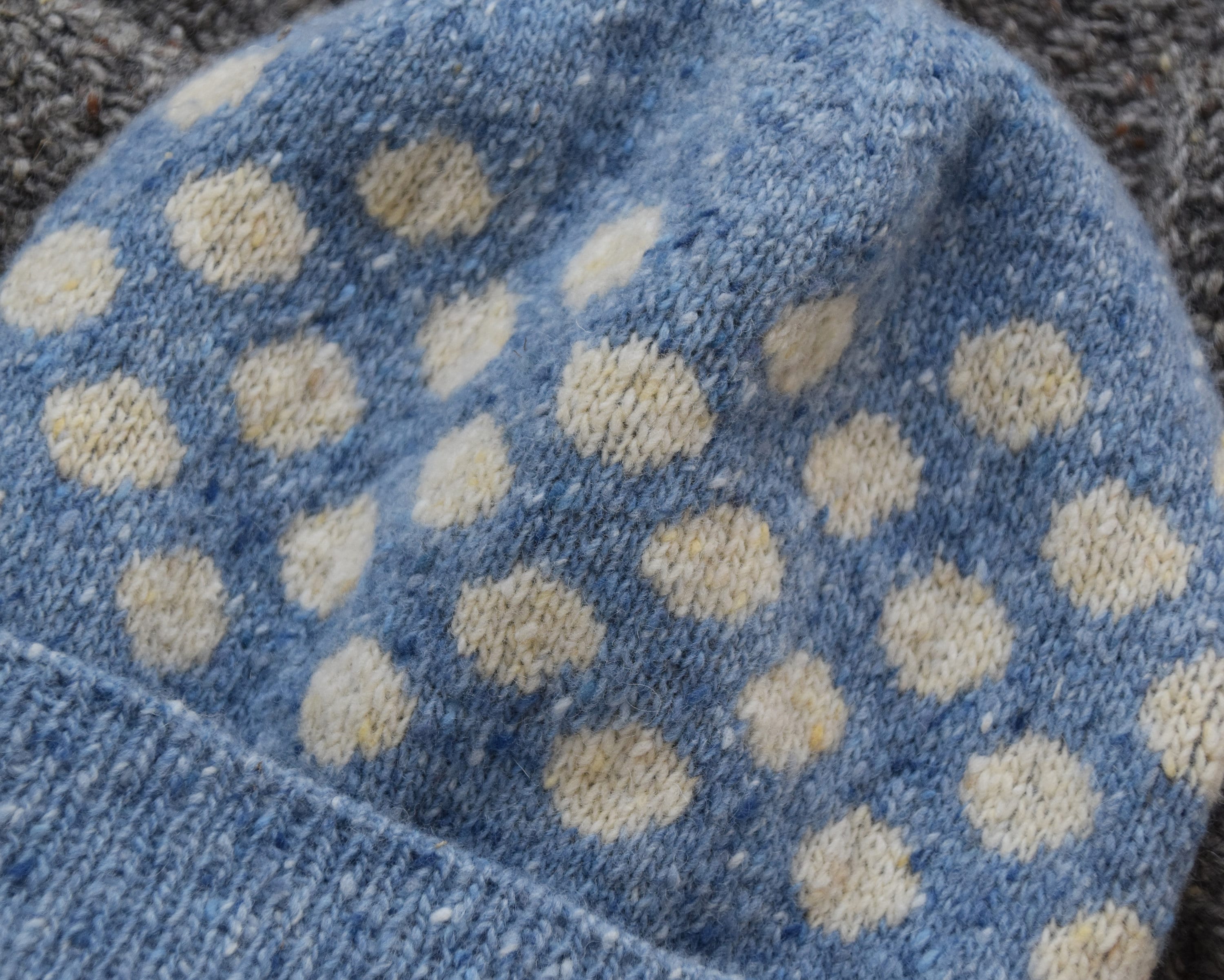 Hand Knit Donegal Merino Tweed Beanie: Blue Polka Dot Winter  display picture 1