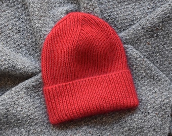 Unisex Knit Hat - Winter Hat - Beanie - Wool Hat - Kid Mohair Hat - Red Hat - Ribbed Hat - Ribbed Beanie - Women's Hat - Men's Hat