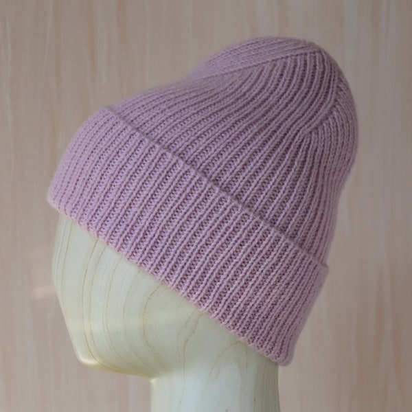 Women's Hand Knit Hat - Unisex Hat - Light Pink Beanie - Winter Hat - Wool Hat - Pink Hat - Ribbed Hat - Ribbed Beanie - Warm Accessories