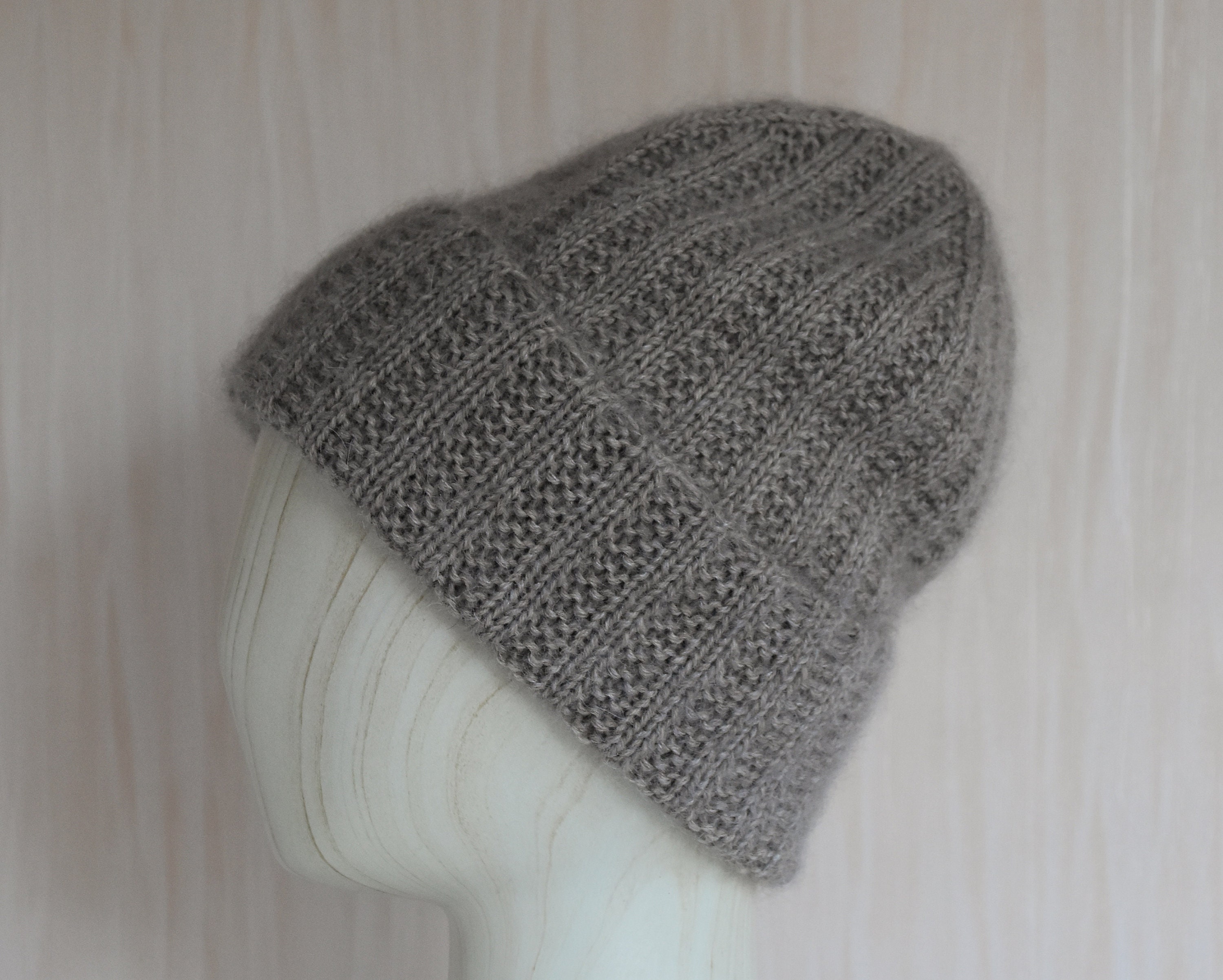 100% Alpaca Ribbed Beanie Hand Knit S M L Unisex Natural Undyed Lightweight 100% Alpaca Ribbed Beanie in Grey main image 3