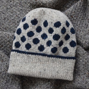 Women&#39;s Hand Knit Hat - Polka Dot Hat - Unisex Grey Hat - Men&#39;s Beanie - Winter Beanie - Soft Donegal Merino Tweed Hat - Fair Isle Hat