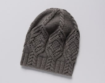 Chapeau tricoté à la main pour femmes - Chapeau d’hiver - Bonnet - Chapeau en laine mérinos - Chapeau en laine - Chapeau marron beige - Chapeau de câble - Bonnet de câble - Cadeau pour femme