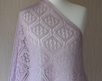 Hand Knit Pink (Light Pink) Triangular Lace Shawl: Organic Lambswool and Silk Blend