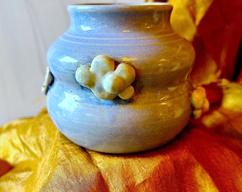 Small Blue Ceramic vase with Sculpted Cloud Detail