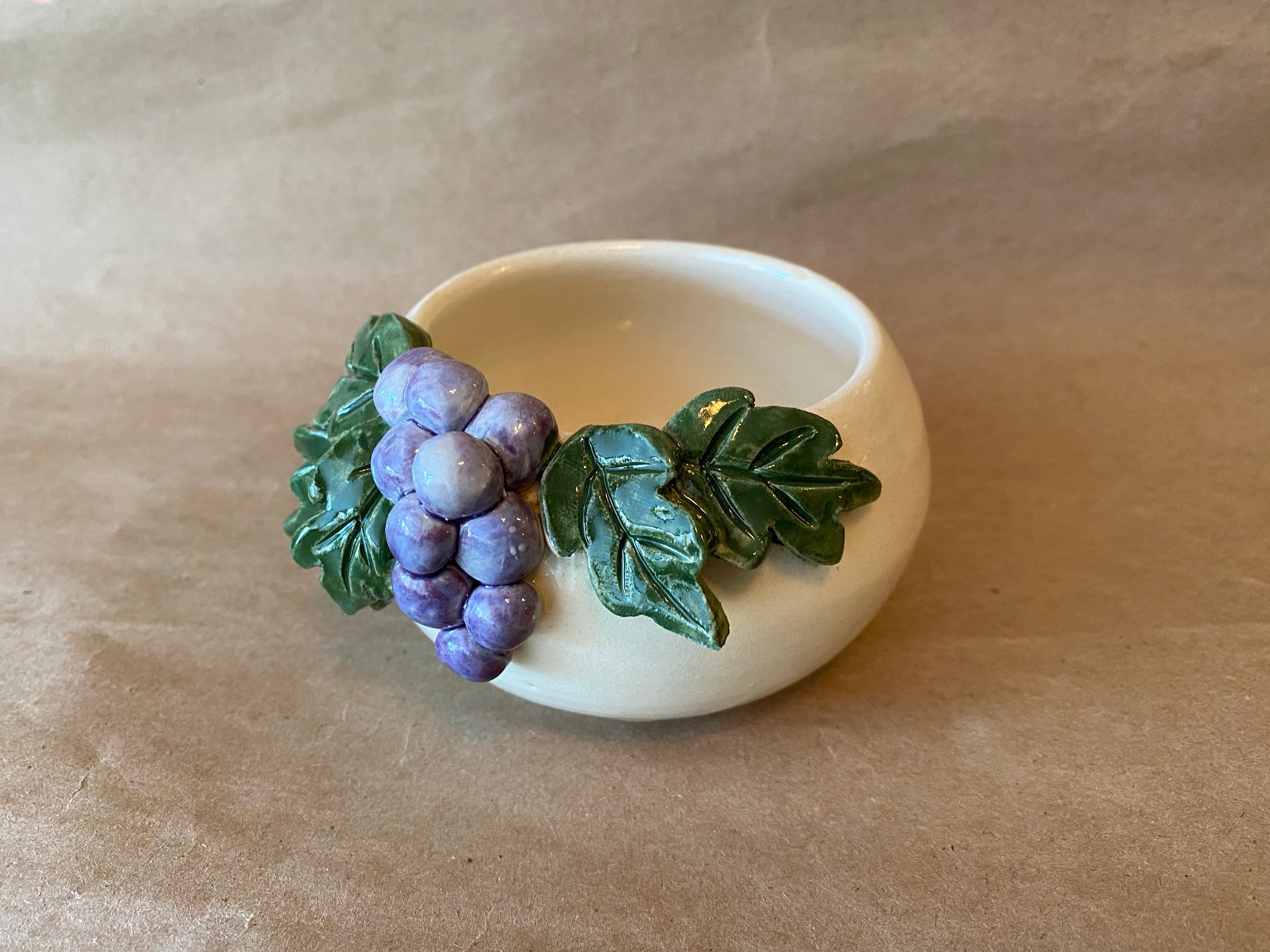 Small White Decorative Bowl with Grape and Leaf Detail Etsy