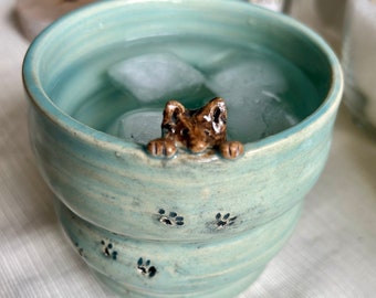 Blue Ceramic Pint Tumbler with Sculpted Cat Detail