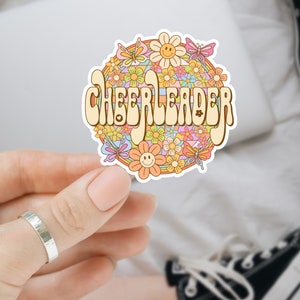Cheerleader vinyl sticker decal cheerleaders cheerleading Retro flowers mirror sticker laptop stickers hydroflask cute stickers