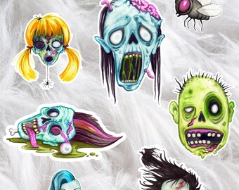 Gory Zombie Head Sticker Pack: Halloween Gothic Horror Vinyl Decals