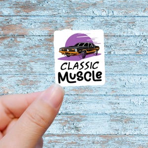 Vintage car sticker, hot rod car collector stickers, classic car garage decal, muscle car retro sticker gift for car guy, father&#39;s day gift