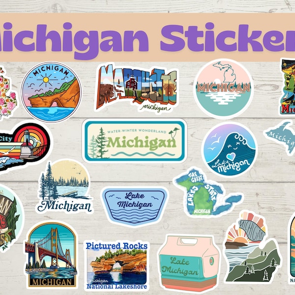 Mystery Pack Michigan-stickers | Diverse staat stickers mix | Bundel vinylstickers Great Lakes | Reizen, outdoor, laptop en bidon
