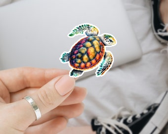 4 Colorful Sea Turtle Stickers - Glossy Decals For Laptop, Car, Water Bottle (4"x2.25")