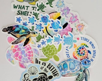 Sea turtle stickers pack, mystery pack of Stickers, mirror stickers, aesthethic stickers, laptop, car, gift idea for her