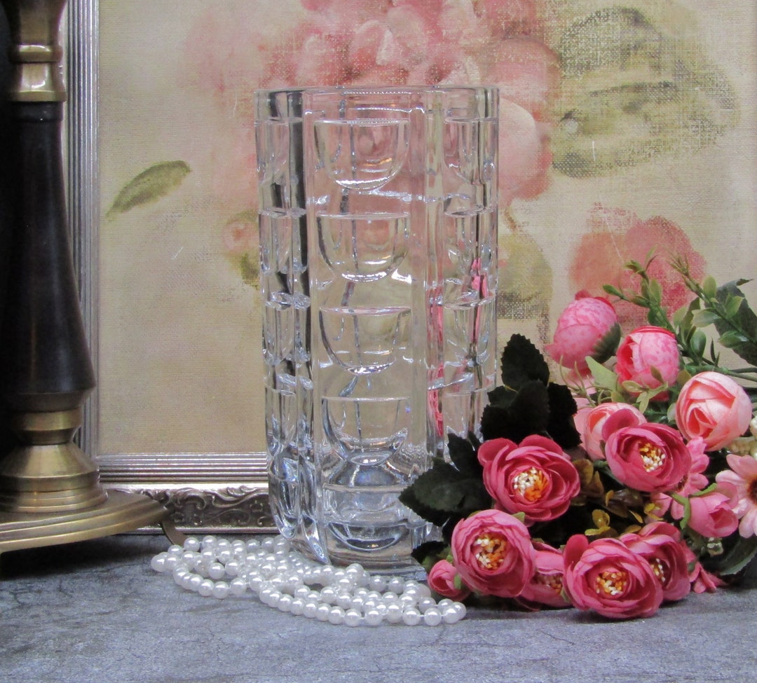 Crystal Clear Vase Genuine Lead Deep Cut Glass Tall Heavy Glass Rare