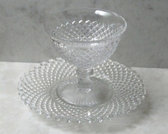 Sherbet Cup and Saucer Set • Westmorland Glass Co. Collection • Fine Crystal • Hobnail Pattern • Vintage