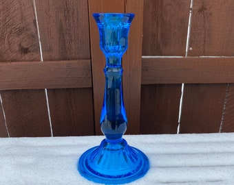 Vintage Blue Glass Candlestick Holder