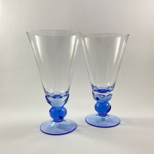 Pair of Vintage Blue Footed Dessert or Ice Tea Glasses