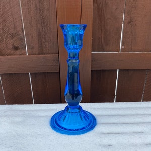 Vintage Blue Glass Candlestick Holder