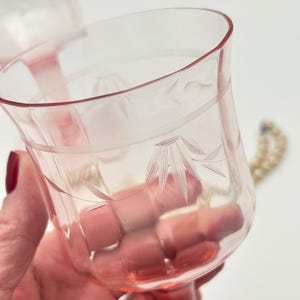 Pink Panel Optic Etched Wine Glass #14188-2 Tiffin- Franciscan - Set of 2