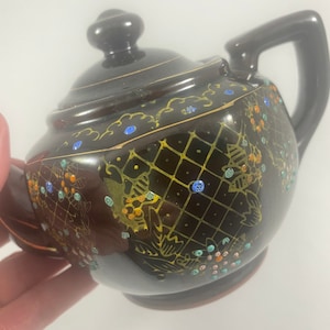 Vintage Japanese Redware Moriage Tiny Teapot