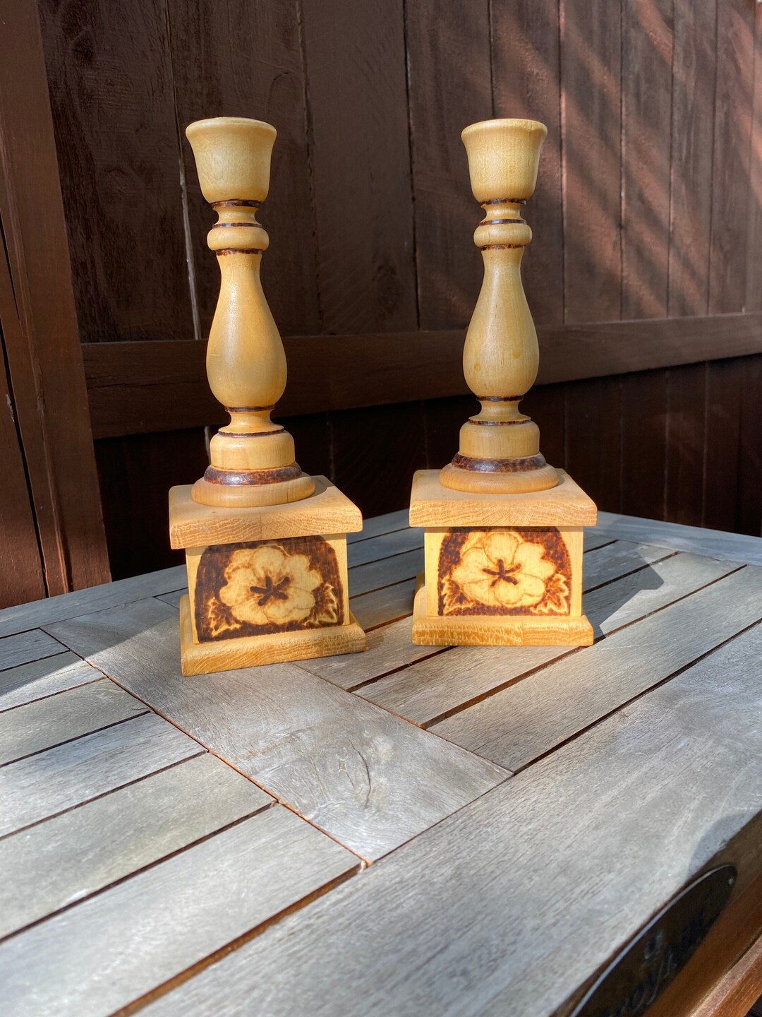 Pair of Vintage Wood Candlestick Holders - Etsy
