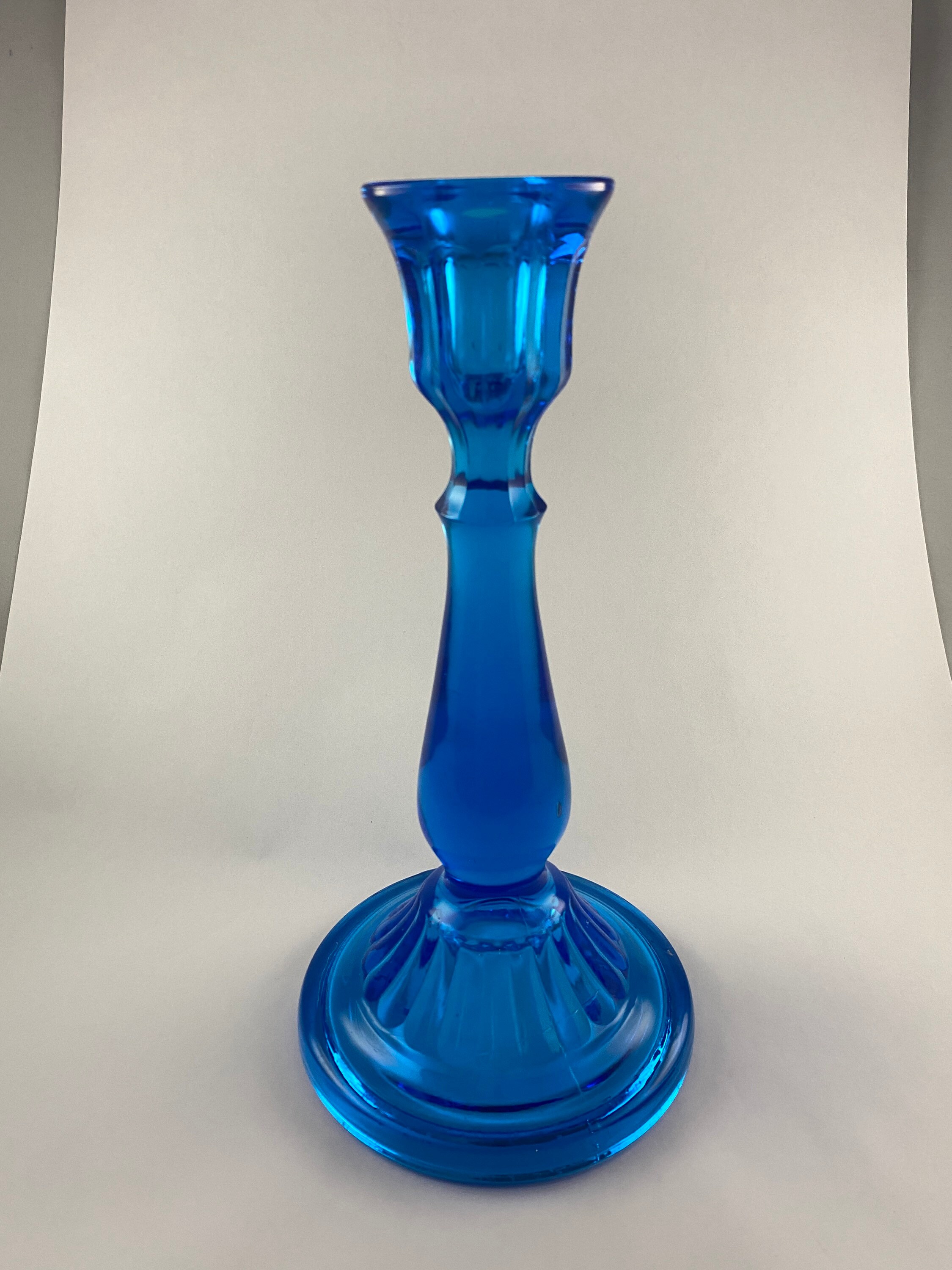 Vintage Blue Glass Candlestick Holder Etsy