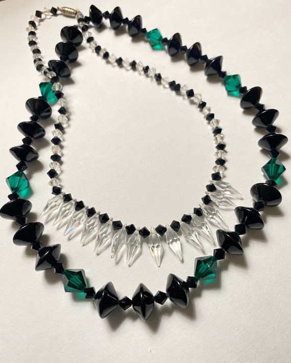 Pair of Vintage Crystal and Onyx Necklaces - image 1