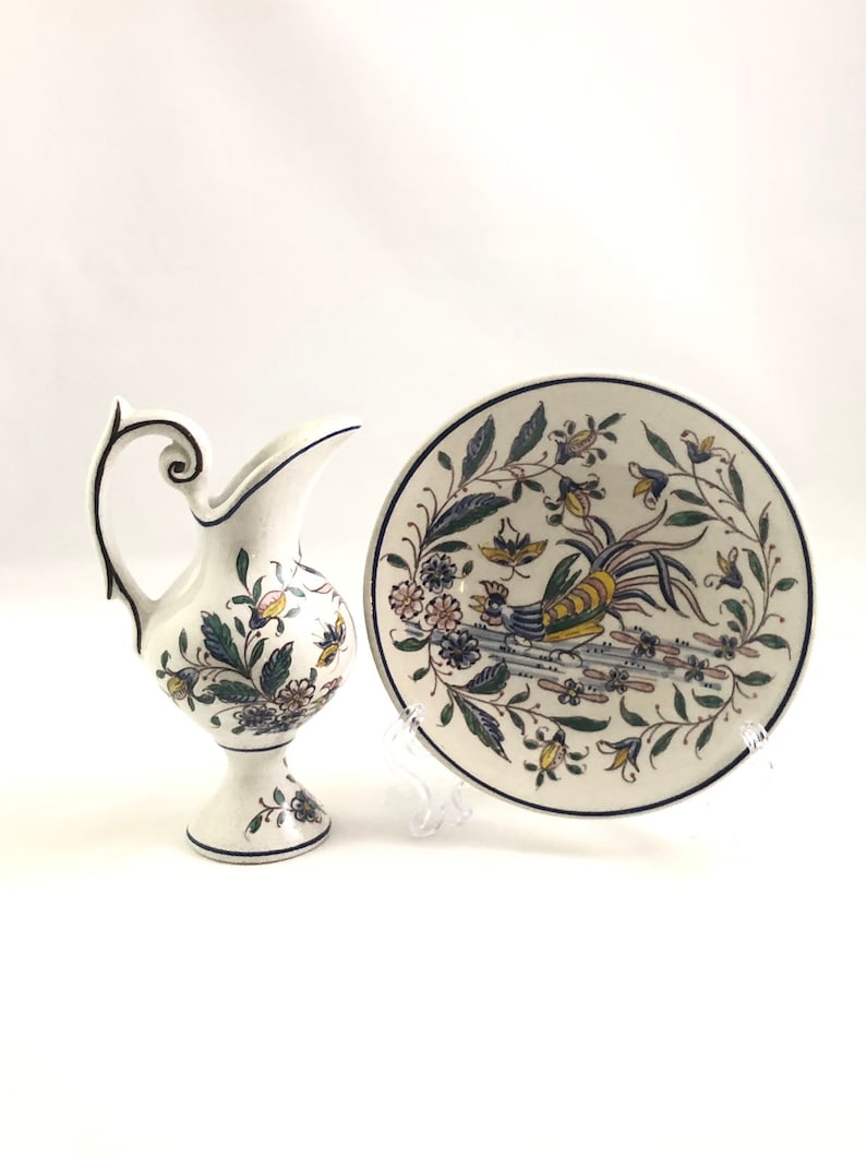 Hand Painted Urn and Saucer Made in Portugal