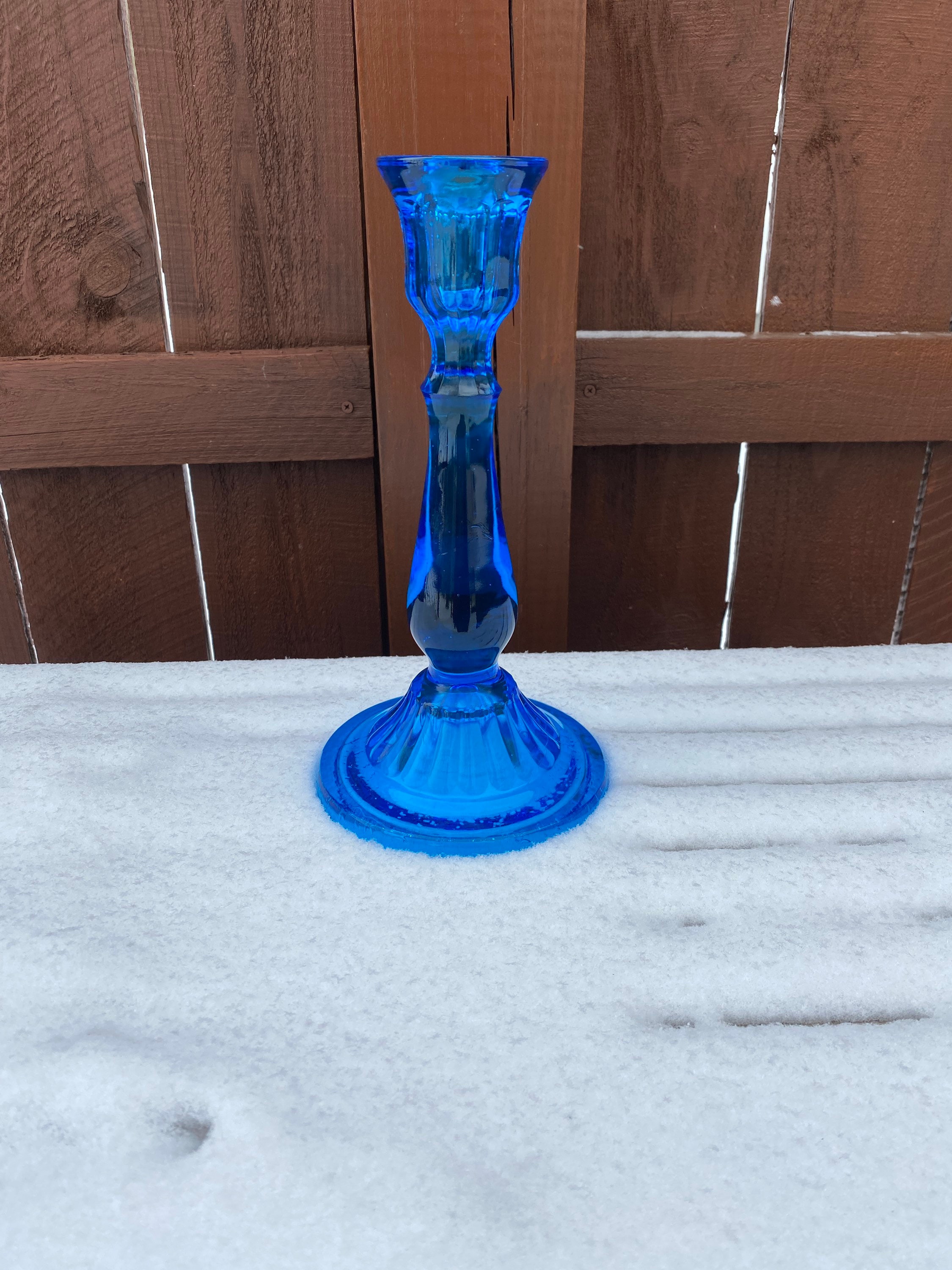 Vintage Blue Glass Candlestick Holder Etsy