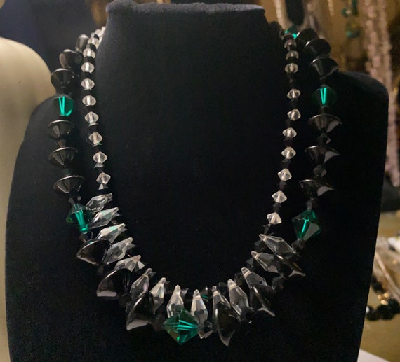 Pair of Vintage Crystal and Onyx Necklaces - image 2