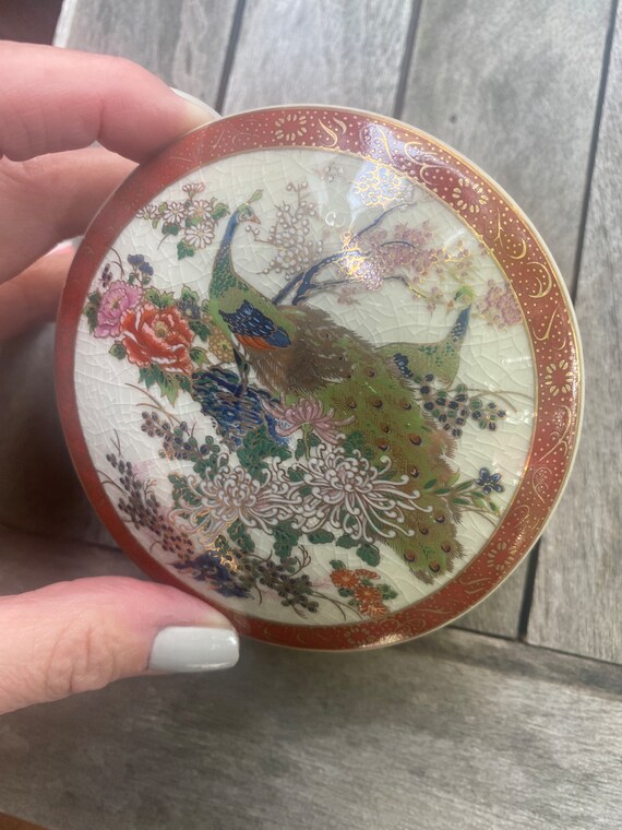 Satsuma Japan Peacock Trinket Box Gem