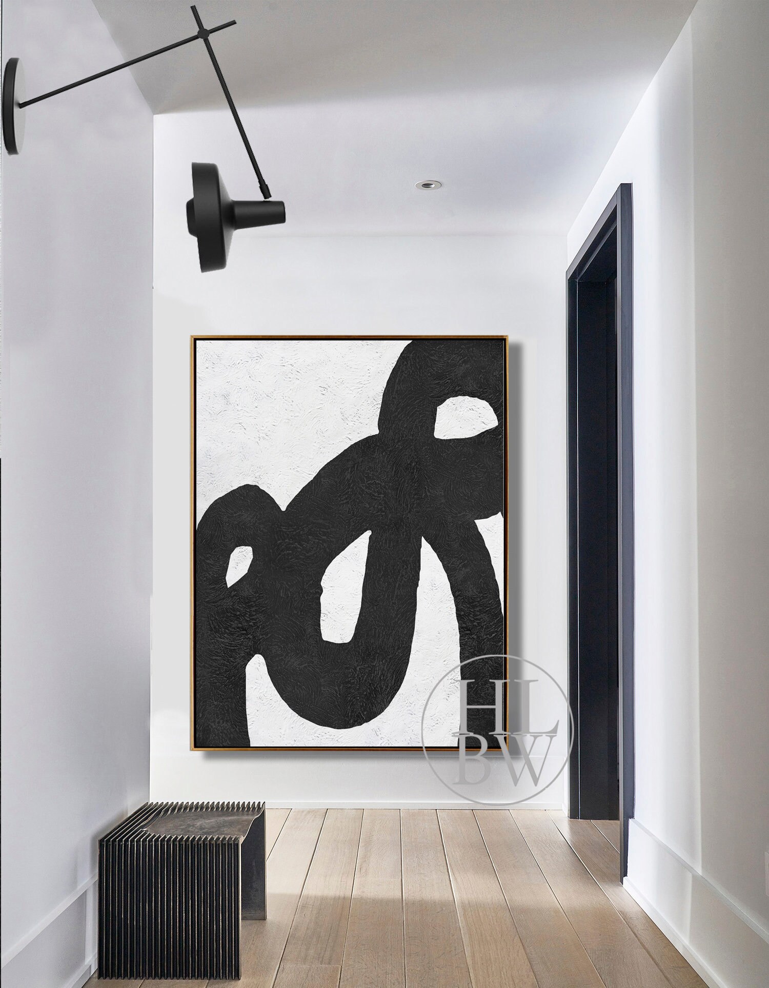 Large Black White Wall Art Minimalist Painting Abstract Etsy