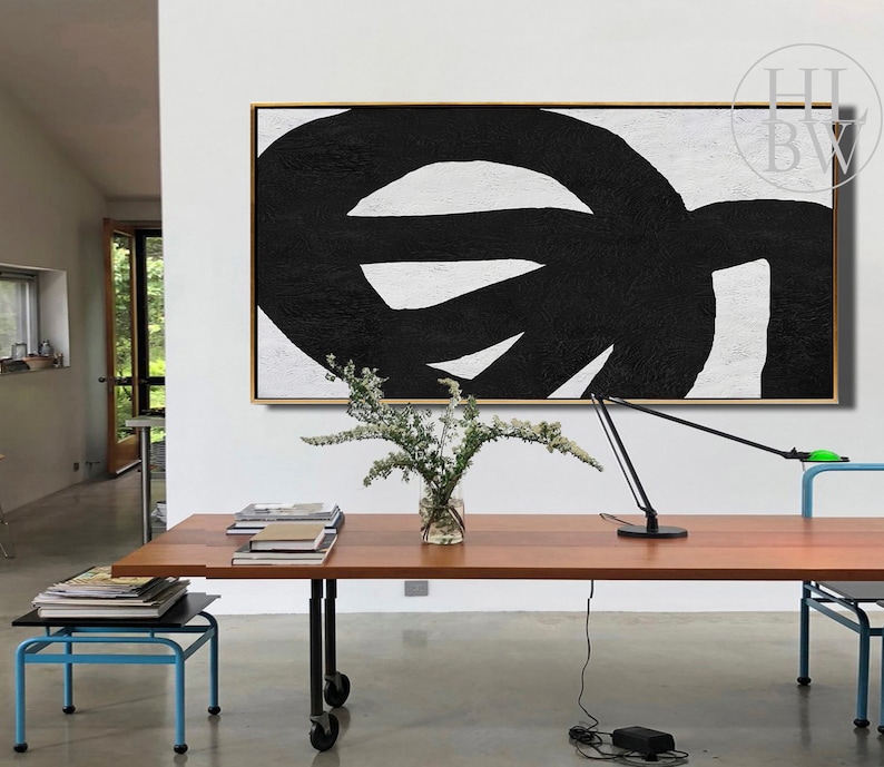 Textured Painting -HLBW No.J147N Oversized Abstract Art Black White Painting on Canvas Modern Minimalist Painting Original Art
