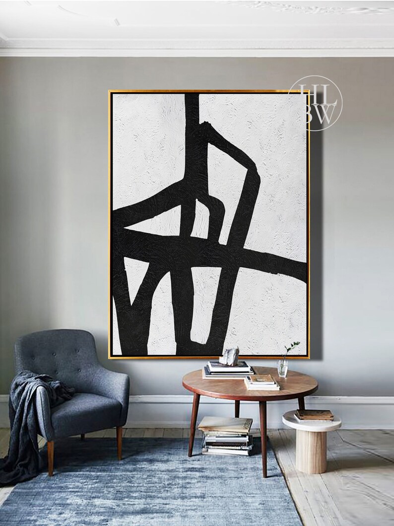 Extra Large Abstract Painting Vertical Wall Art Mid Century Etsy