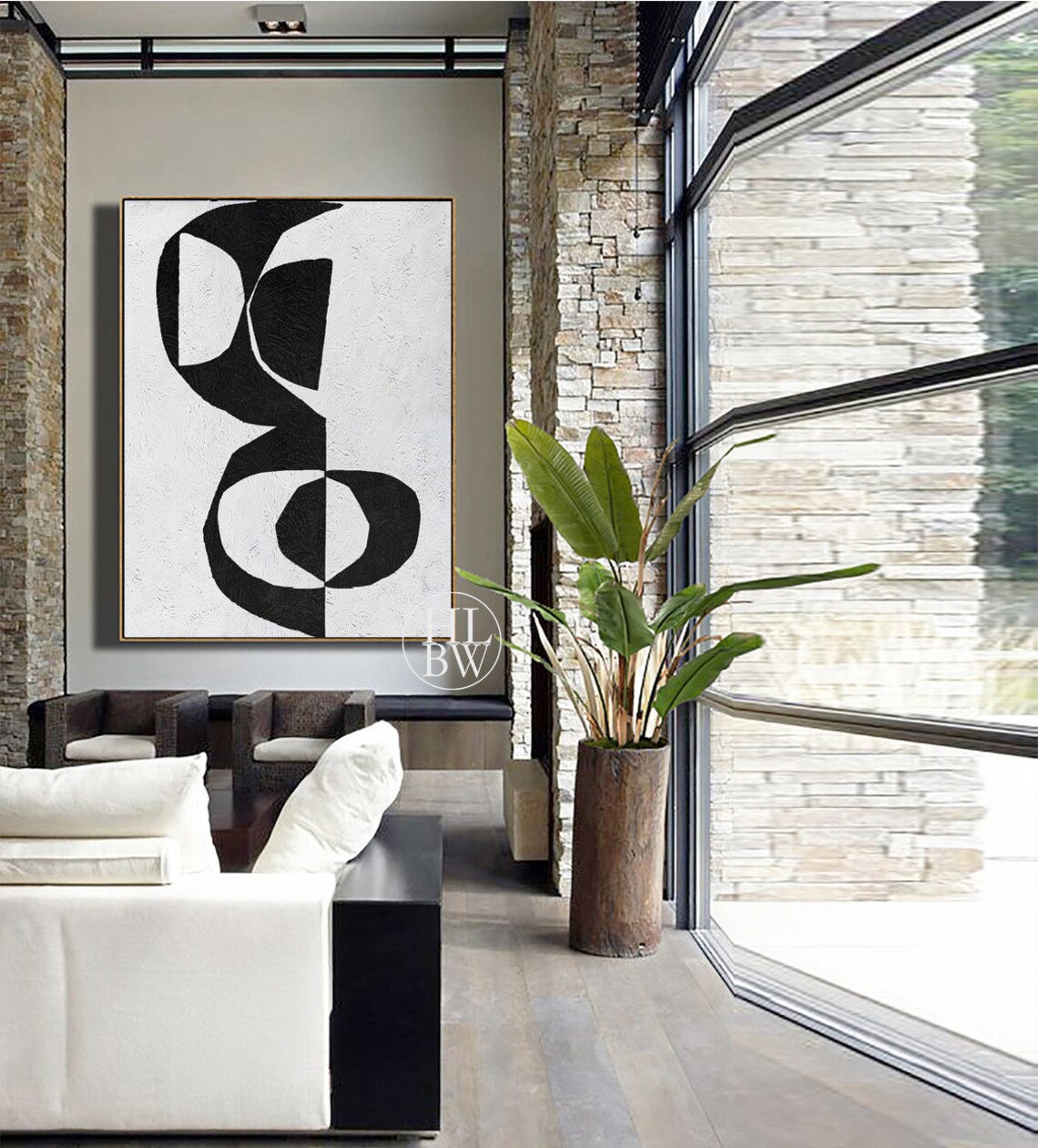 Extra Large Abstract Painting Vertical Wall Art Mid Century Etsy