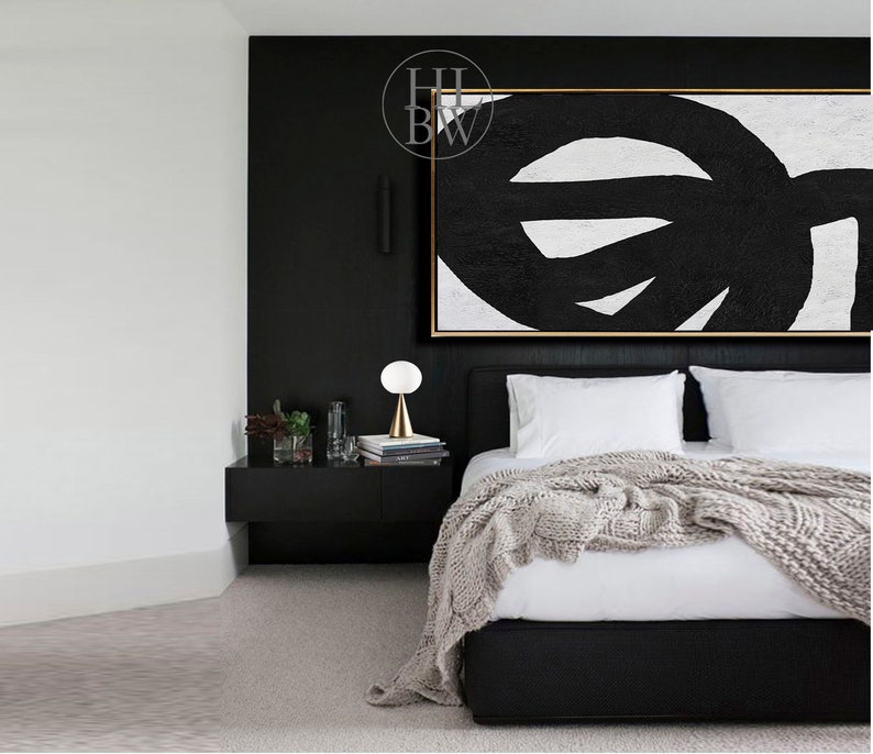 Textured Painting -HLBW No.J147N Oversized Abstract Art Black White Painting on Canvas Modern Minimalist Painting Original Art