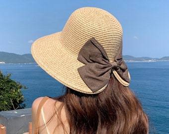 CLAIRANCE!!! Chapeaux de paille pour femmes avec nœud papillon réglable Sunhat SnapBack Fashion Folding Hip Hop Sun Bonnet