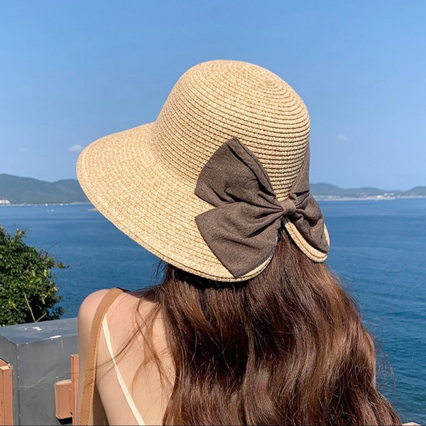 CLAIRANCE!!! Chapeaux de paille pour femmes avec nœud papillon réglable Sunhat SnapBack Fashion Folding Hip Hop Sun Bonnet