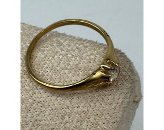 Vintage Gold Tone Round Cut Clear Stone Solitaire Ring Size 5.5