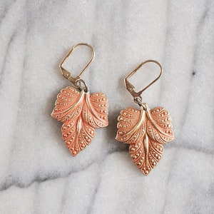 Boucles d&#39;oreilles vintage feuille rose, boucles d&#39;oreilles pendantes feuille, boucles d&#39;oreilles tendance feuille, boucles d&#39;oreilles grande feuille