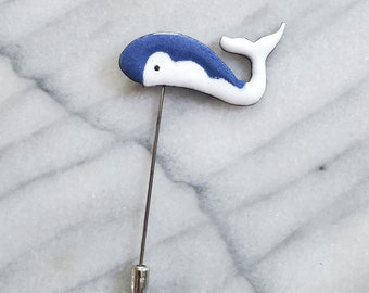 Vintage Blue Whale Stick Pin, Whale Pin, Enamel Whale Pin, Coat Pin, Vintage Whale Accessory