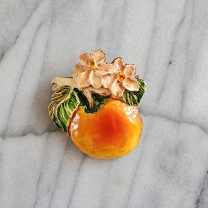 Vintage Peach Brooch, Painted Fruit Pin, Peach Pin, Made in Germany