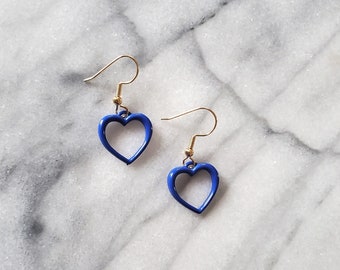 Vintage Blue Heart Dangle Earrings, Hooking Earrings, Blue Hearts, Heart Earrings, Valentines Earrings, Blue Enamel Hearts