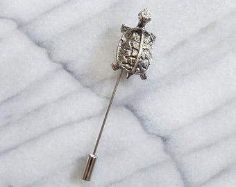 Vintage Silver Turtle Stick Pin, Turtle Pin, Tortoise Pin, Sea Turtle Pin, Coat Pin, Vintage Turtle Accessory