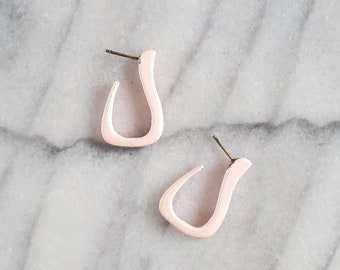 Vintage Pink Hoop Earrings, Pink Hoop Post Earrings, Light Pink Earrings, Pink Metal Earrings