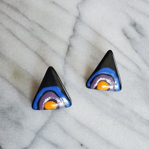 Vintage Triangle Statement Earrings, Black Abstract Earrings, 80&#39;s Statement Earrings