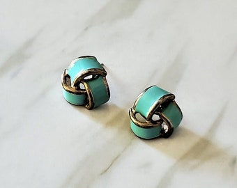 Vintage Turquoise Enamel Twist Knot Earrings, Knot Stud Earrings, Enamel Stud Earrings